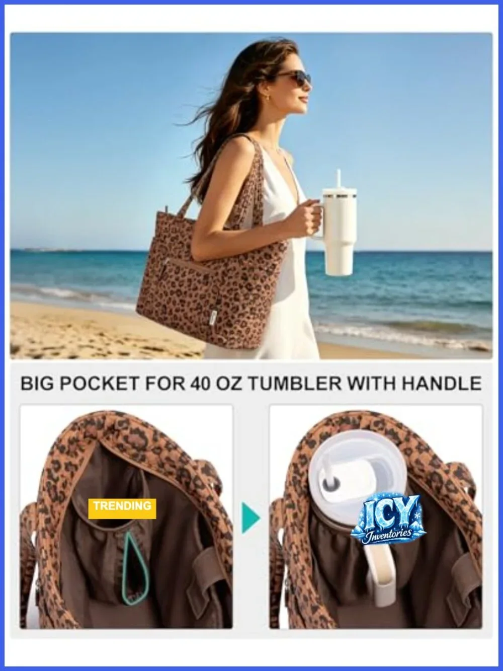 Quilted Cotton Tote Bag for Women with Laptop Sleeve and 40oz Cup Holder
